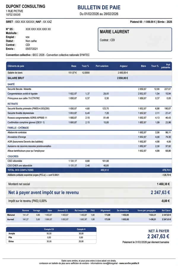 Bulletin de paie Dupont Consulting