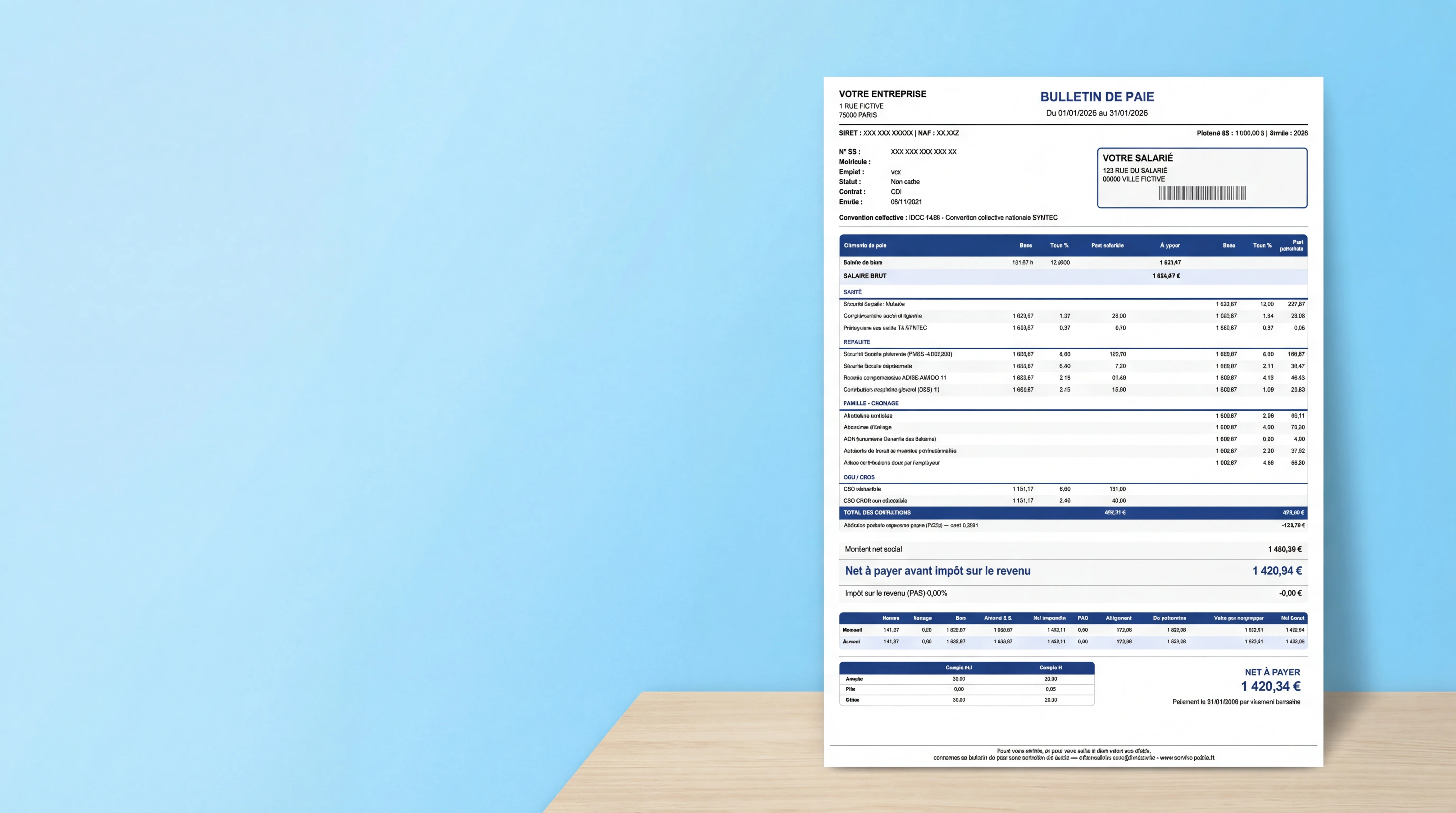 Aperçu du modèle de bulletin de paie Excel
